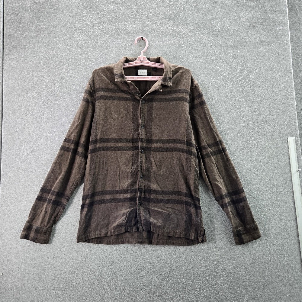 Allsaints Men Button Up Shirt M Brown Plaid Flannel Casual Shirt Long Sleeve